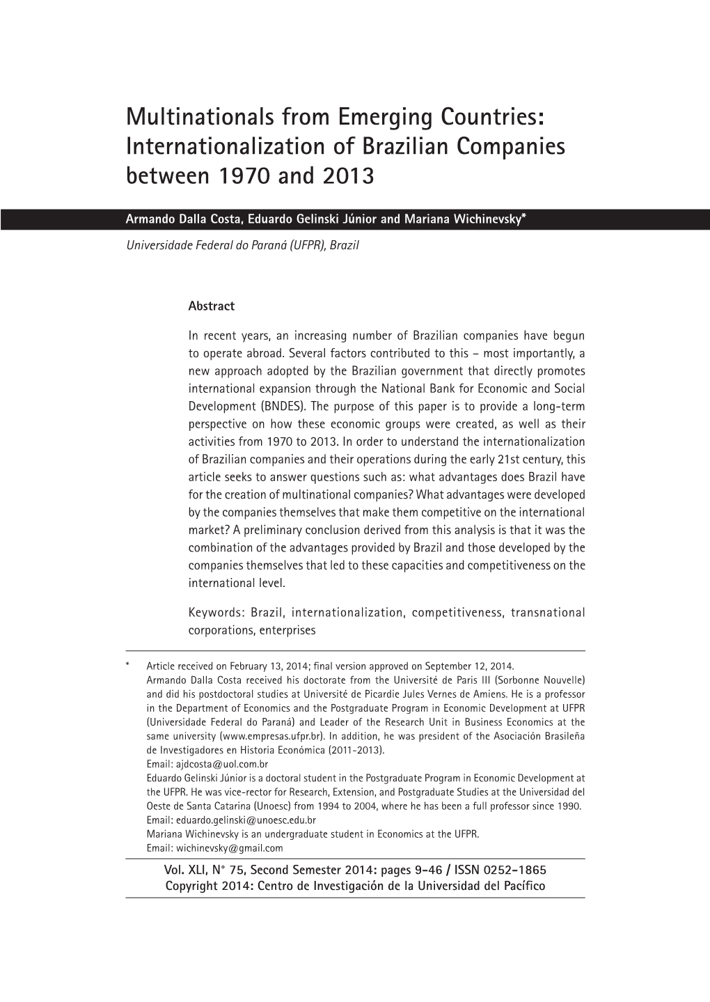 Internationalization of Brazilian Companies Between 1970 and 2013