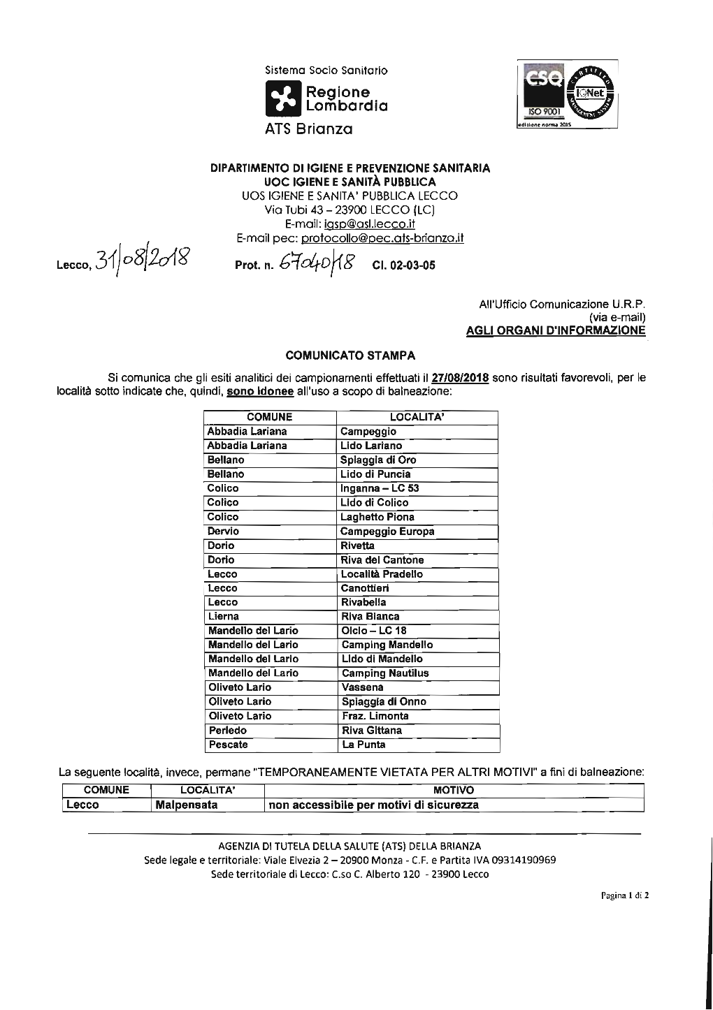 Lecco, 31}08F201?? Prot