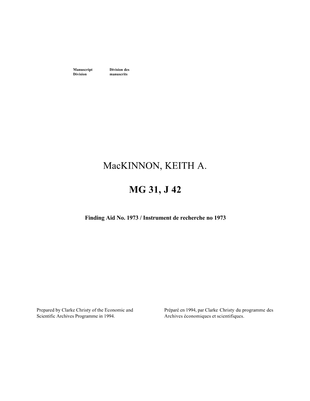Mackinnon, KEITH A. MG 31, J 42
