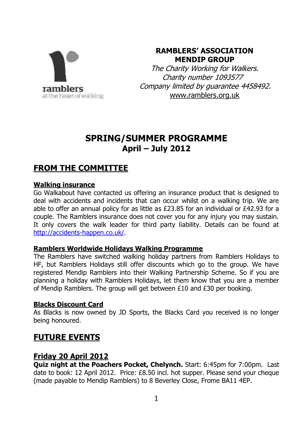 SPRING/SUMMER PROGRAMME April – July 2012