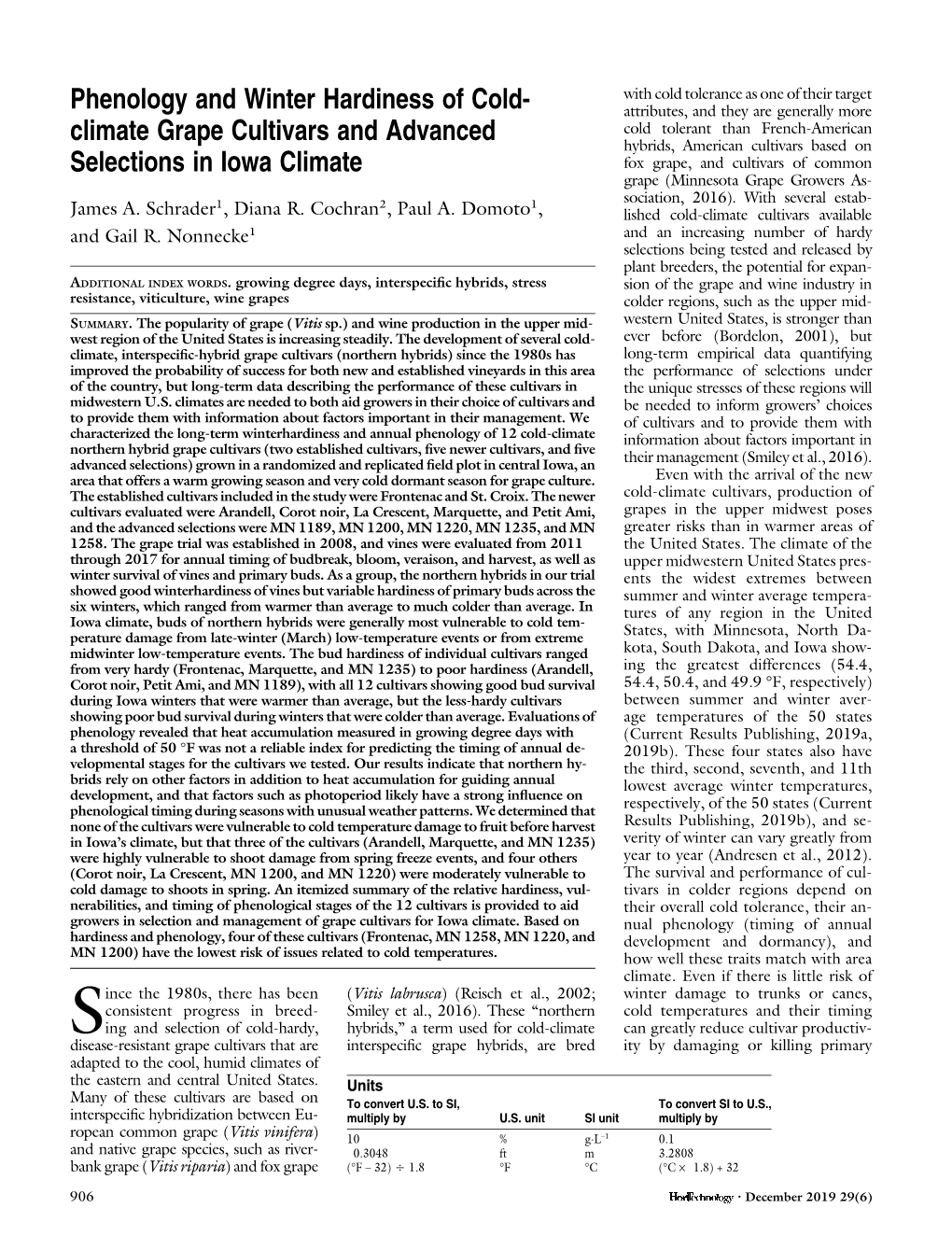 Phenology and Winter Hardiness of Cold- Climate Grape Cultivars And