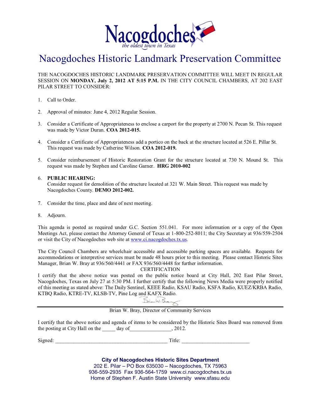 Nacogdoches Historic Landmark Preservation Committee