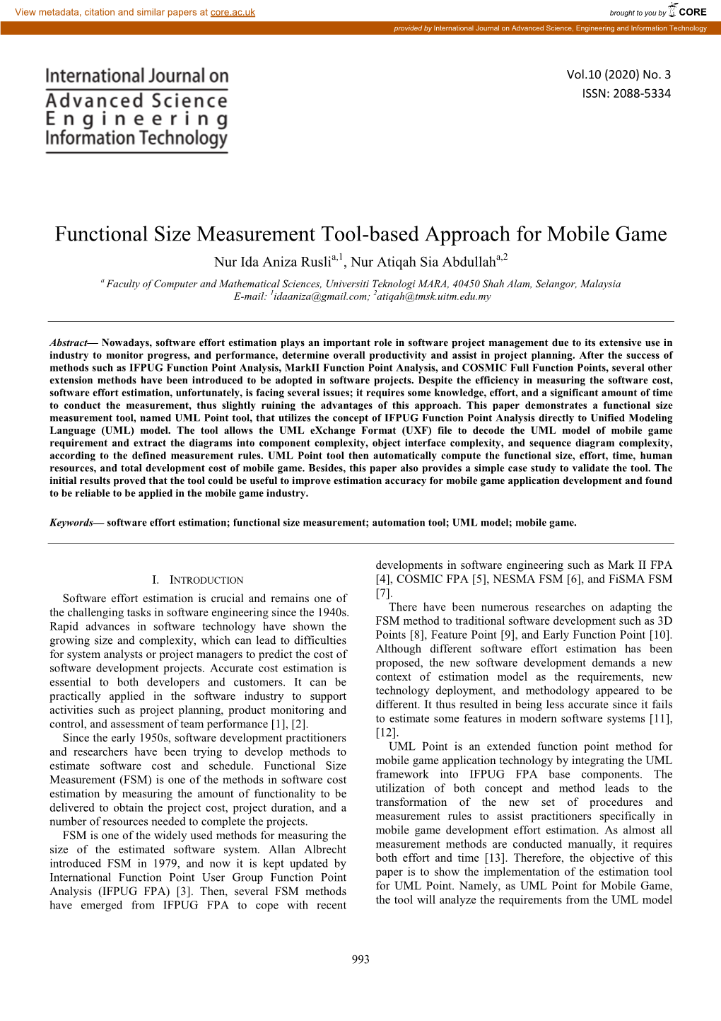 Functional Size Measurement Tool-Based Approach for Mobile