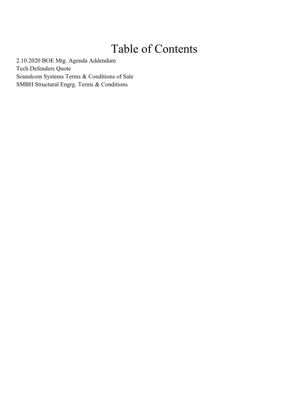 Table of Contents 2.10.2020 BOE Mtg