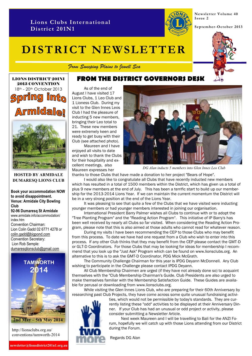 District Newsletter 201N1 Issue 2 Lions Clubs International District 201N1 September-October 2013