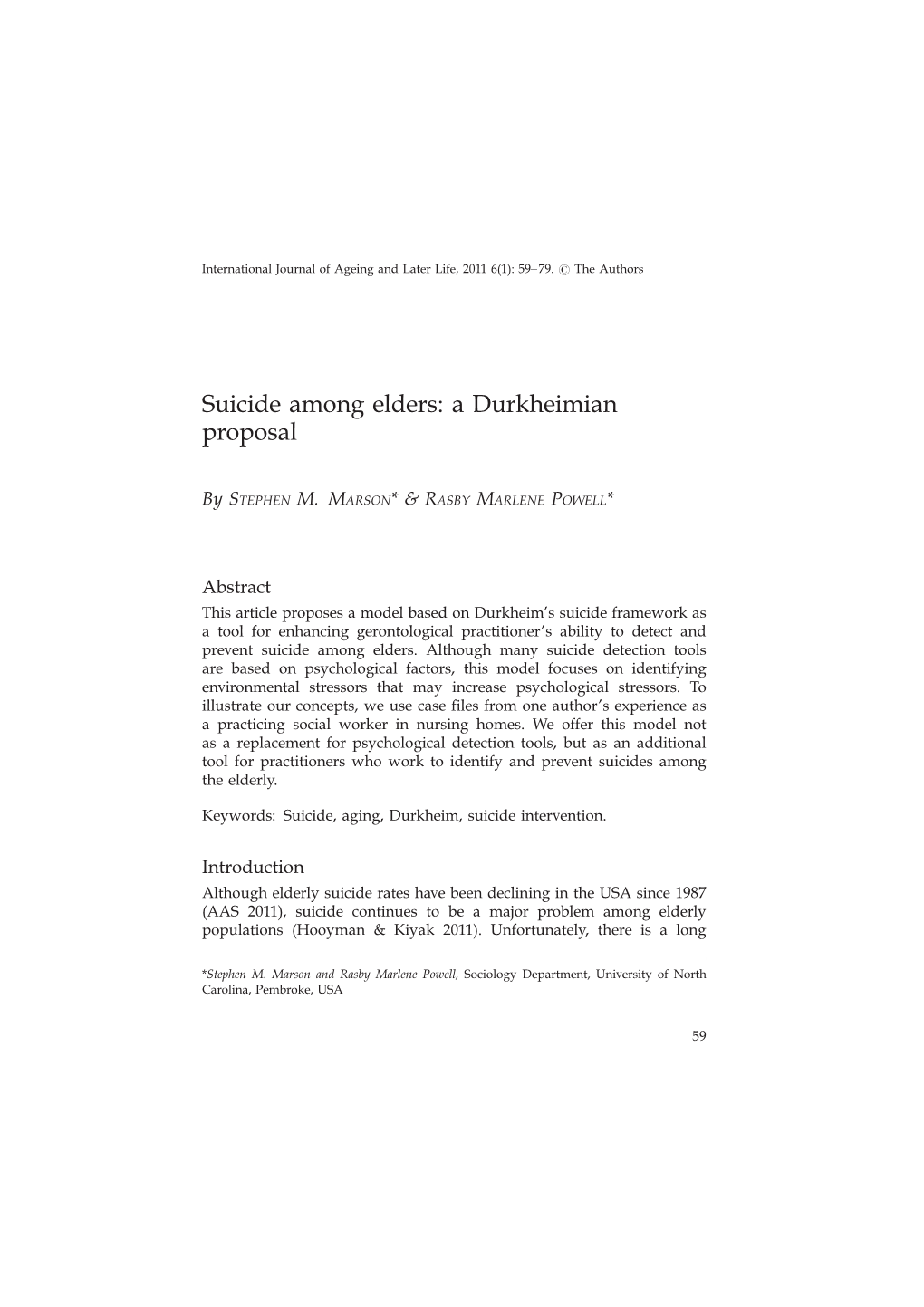 Suicide Among Elders: a Durkheimian Proposal