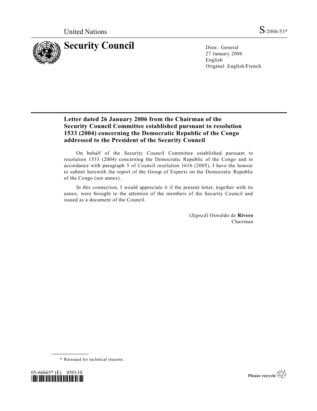 Security Council Distr.: General 27 January 2006 English Original: English/French