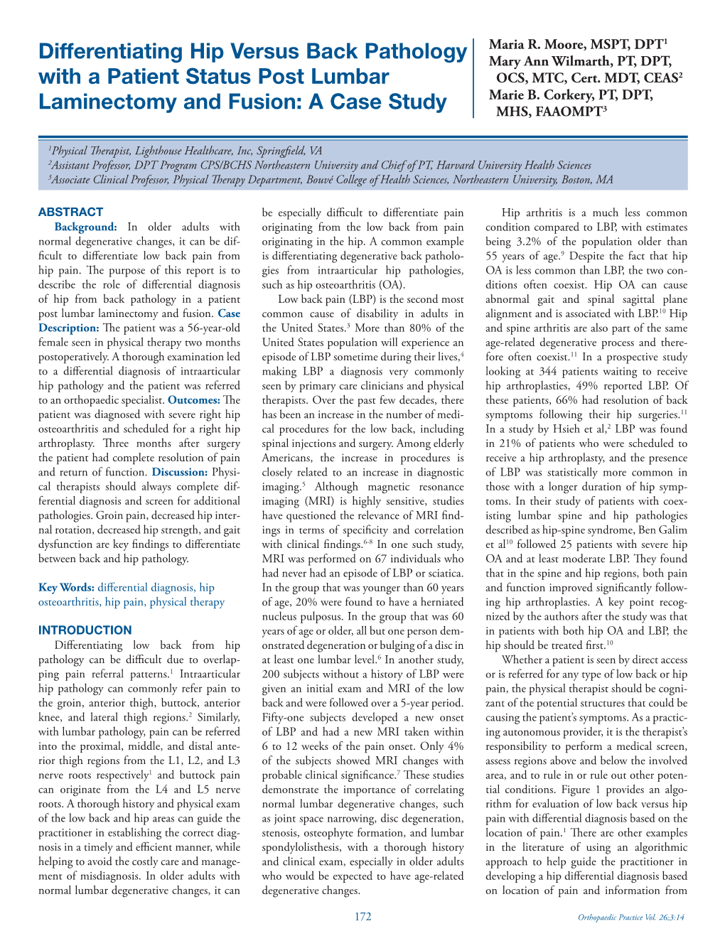 Differentiating Hip Versus Back Pathology with a Patient Status Post