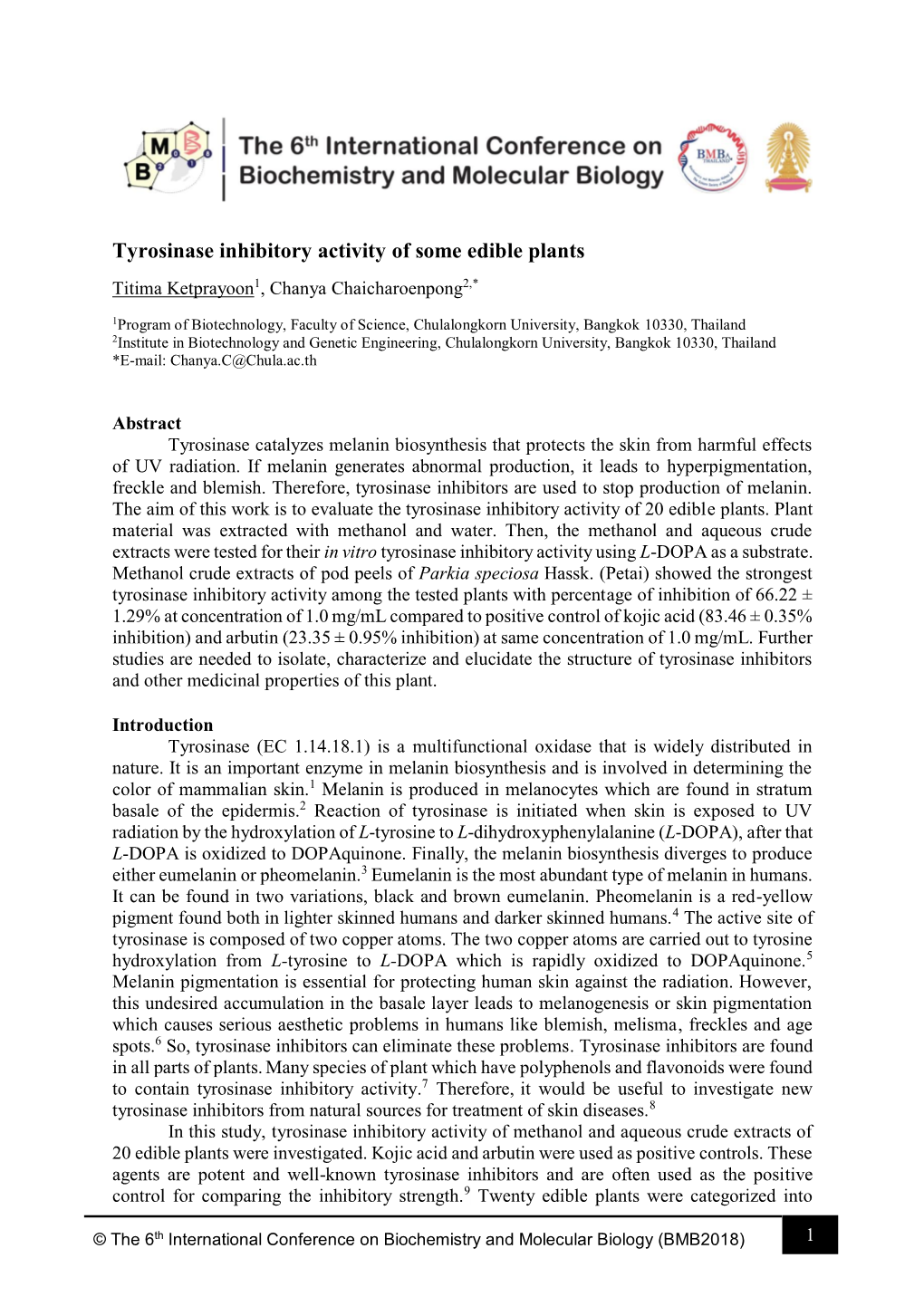 Tyrosinase Inhibitory Activity of Some Edible Plants