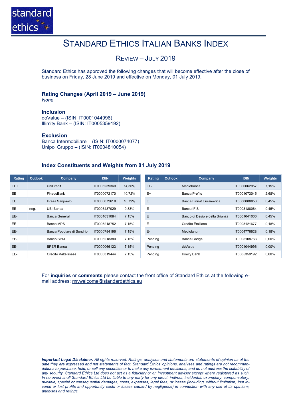 Standard Ethics Italian Banks Index