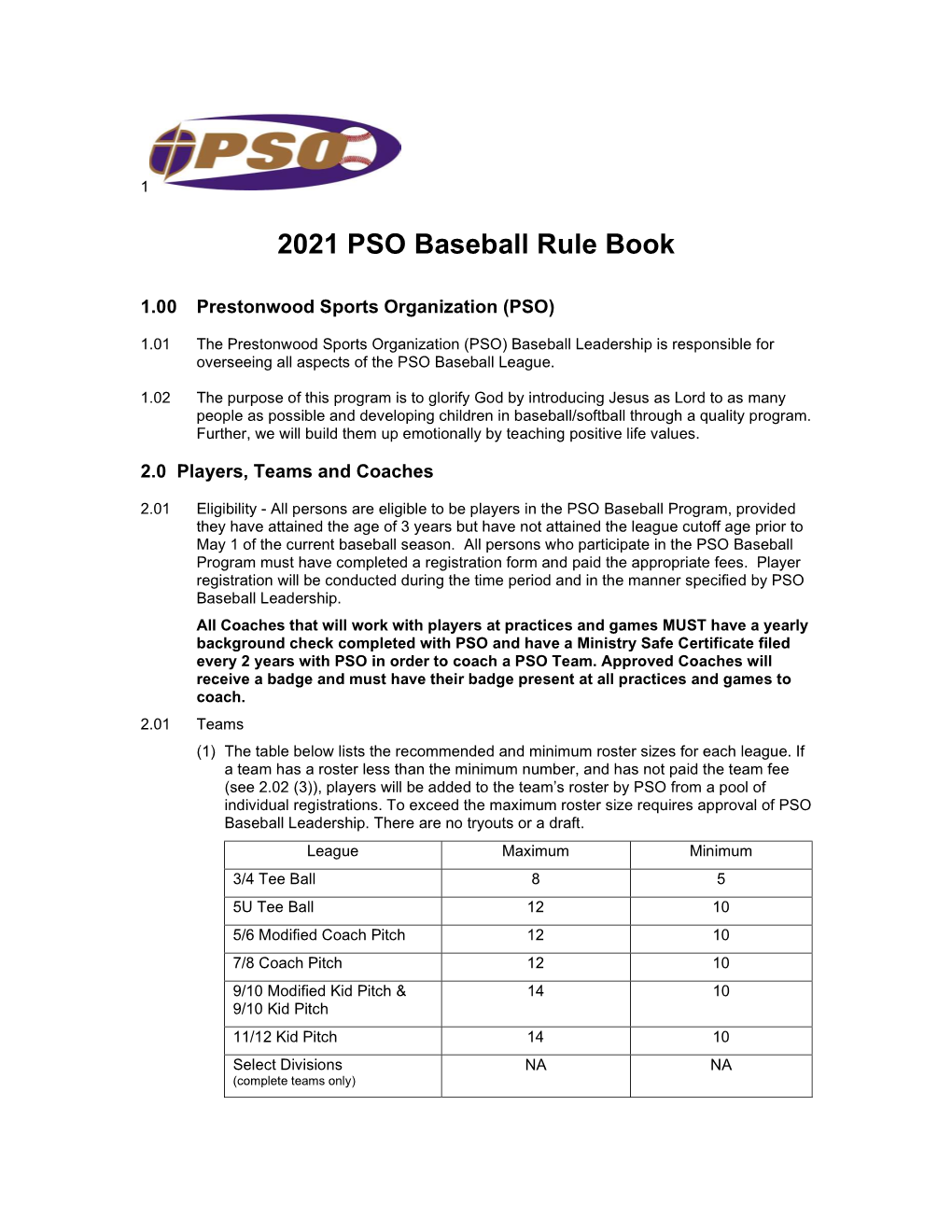 2021 PSO Baseball Rules