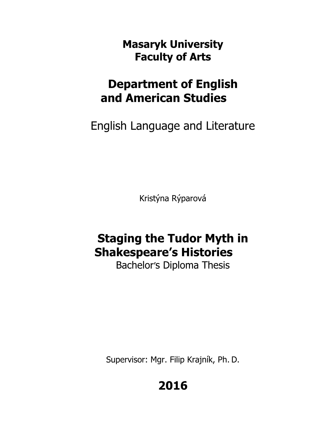 Department of English and American Studies English Language And