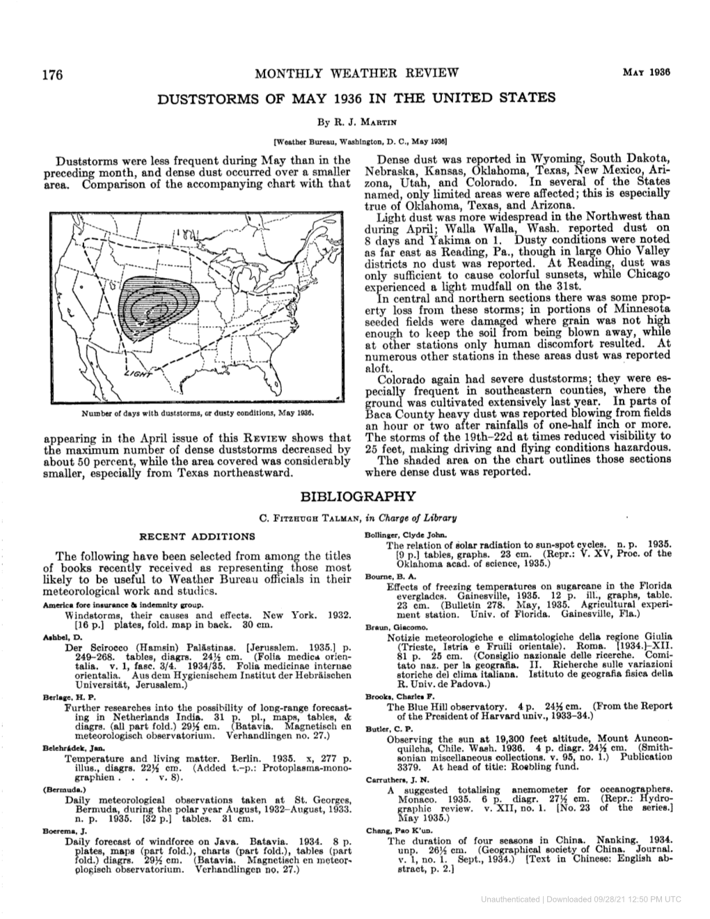 Duststorms of May 1936 in the United States Bibliography