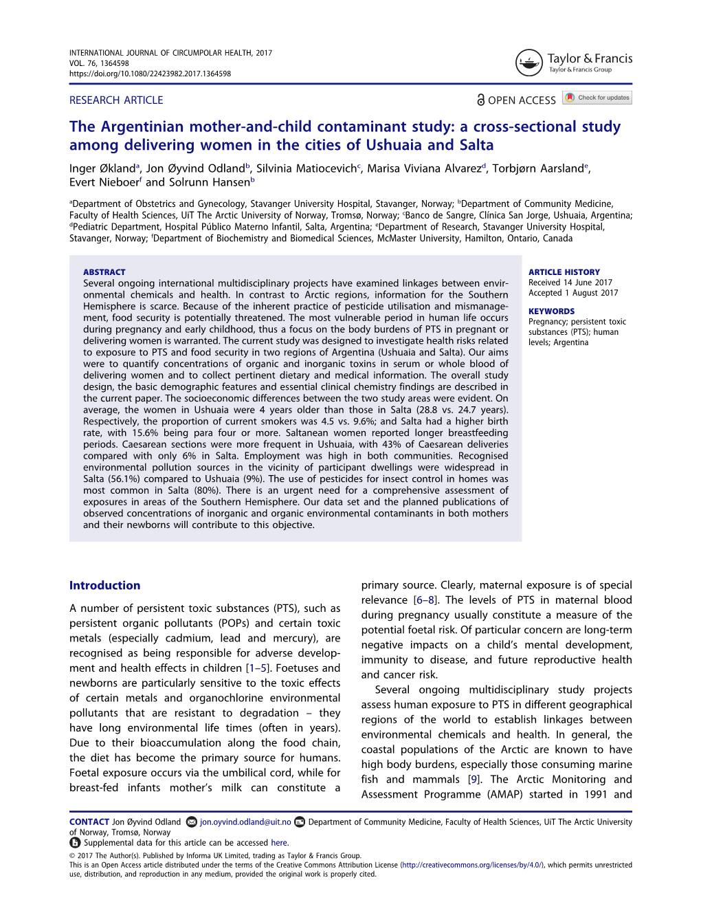 The Argentinian Mother-And-Child Contaminant Study