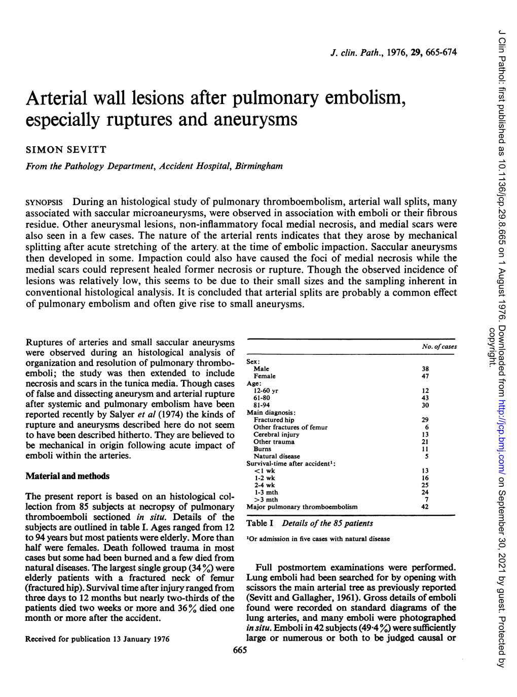 Arterial Wall Lesions After Pulmonary Embolism, Especially Ruptures and Aneurysms