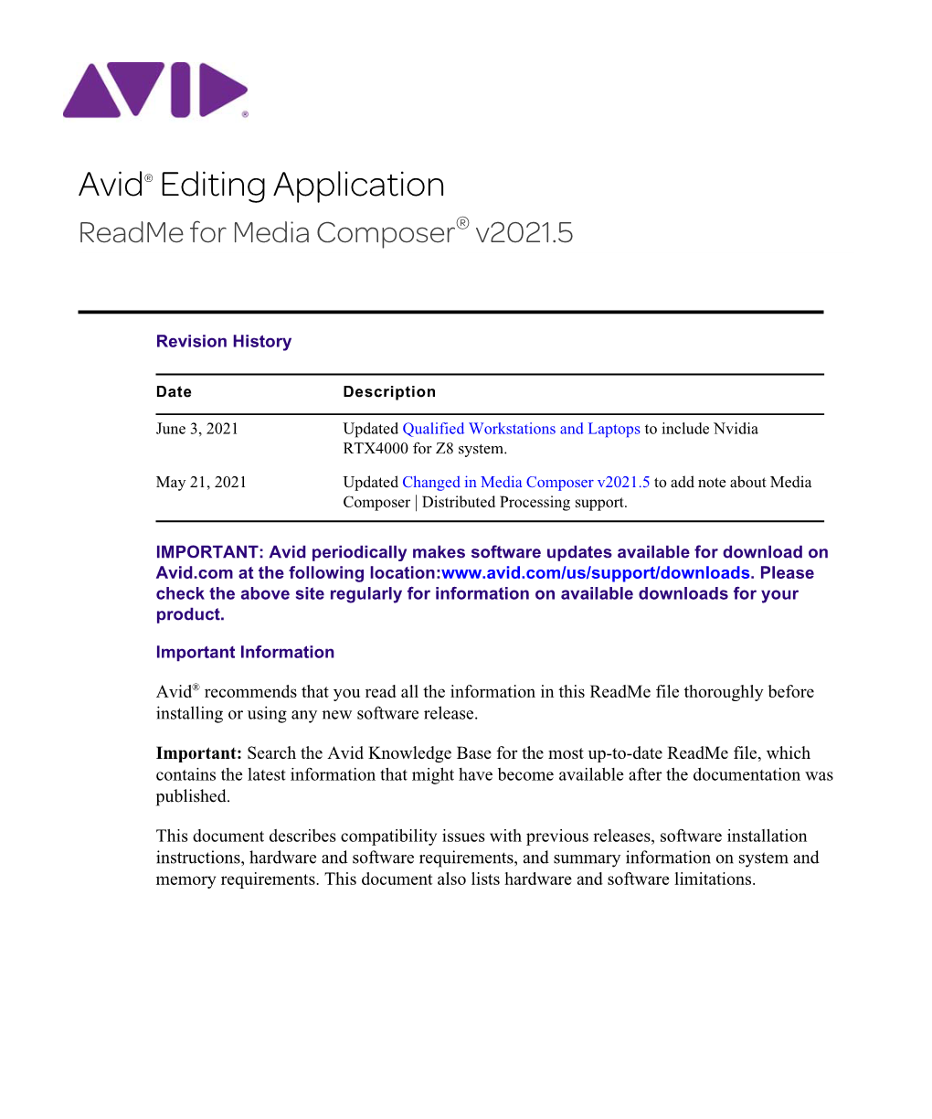 Avid® Editing Application Readme for Media Composer® V2021.5