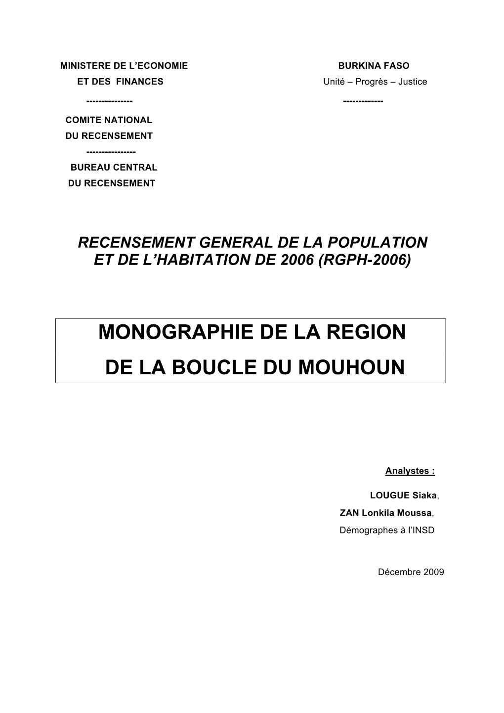 Monographie De La Region De La Boucle Du Mouhoun