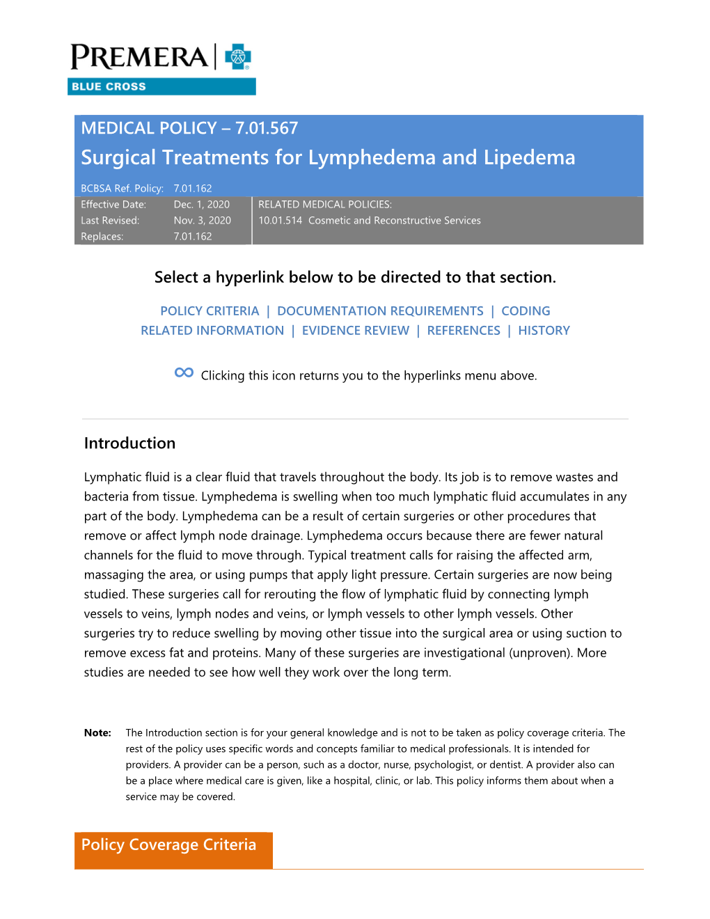Surgical Treatments for Lymphedema and Lipedema, 7.01.567