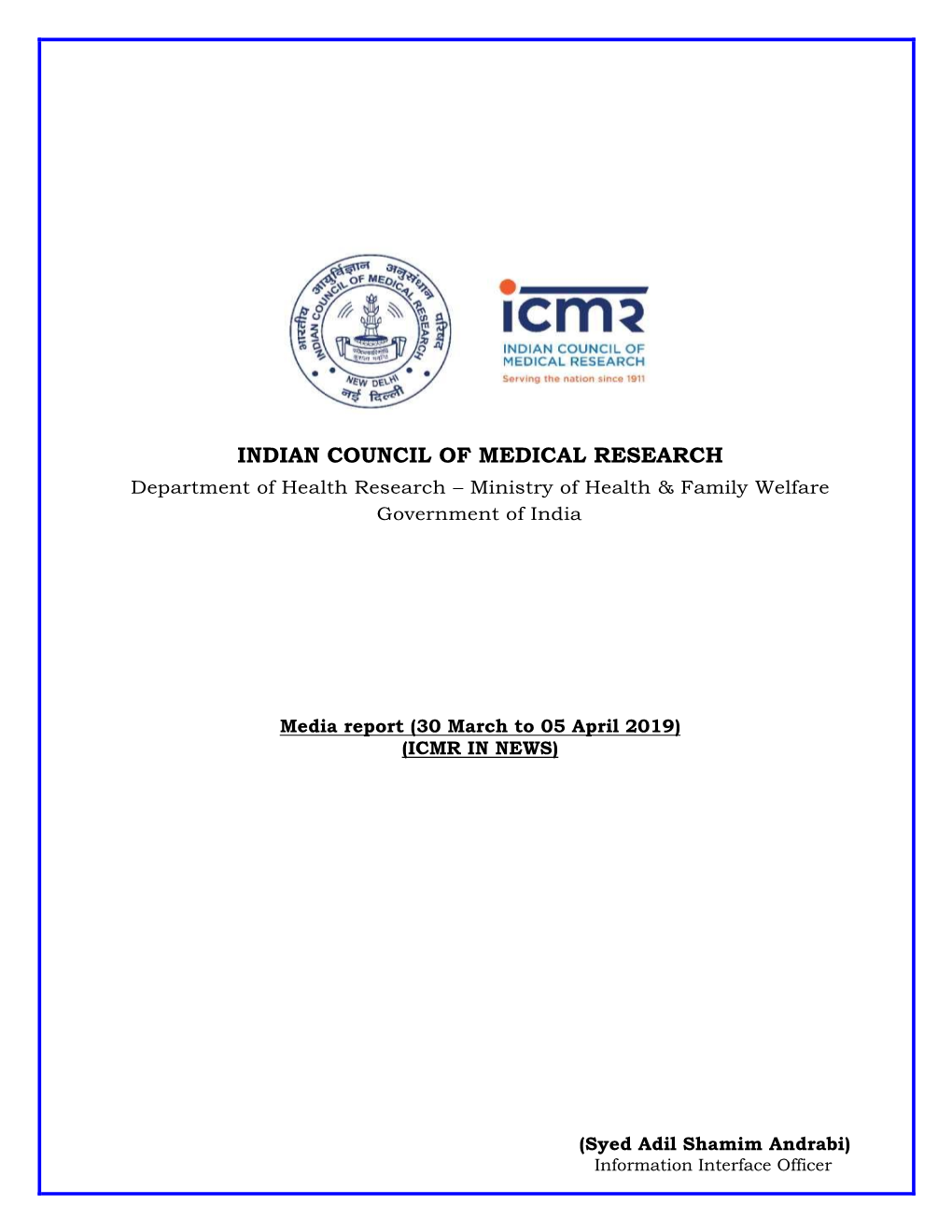 30 March to 05 April 2019) (ICMR in NEWS