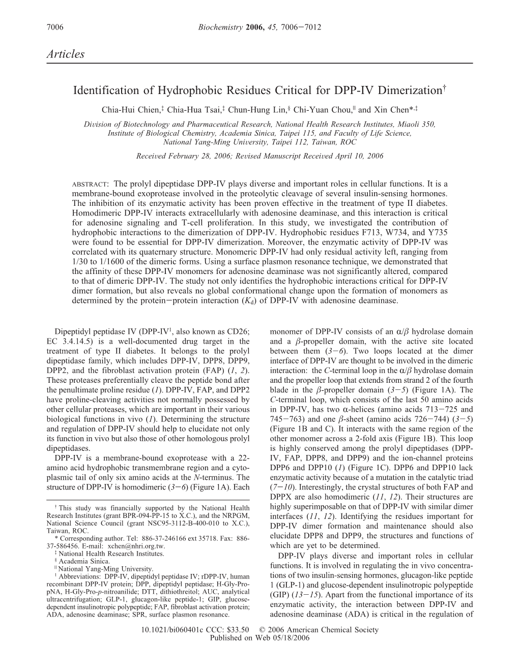 Articles Identification of Hydrophobic Residues Critical for DPP-IV