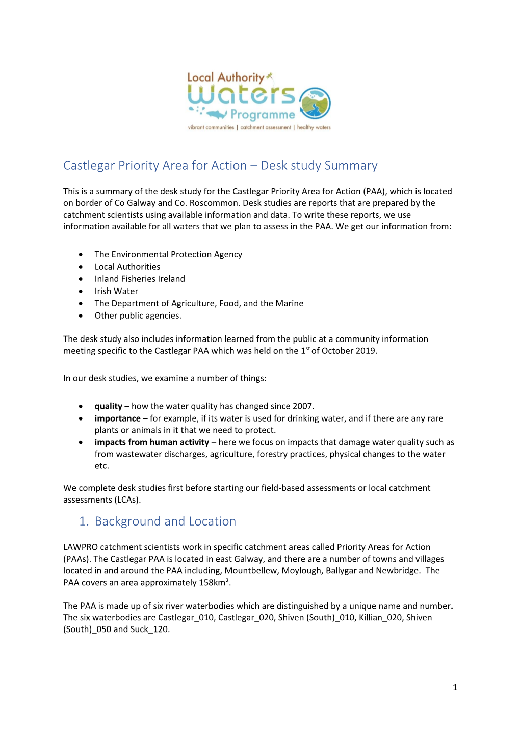 Castlegar Priority Area for Action – Desk Study Summary