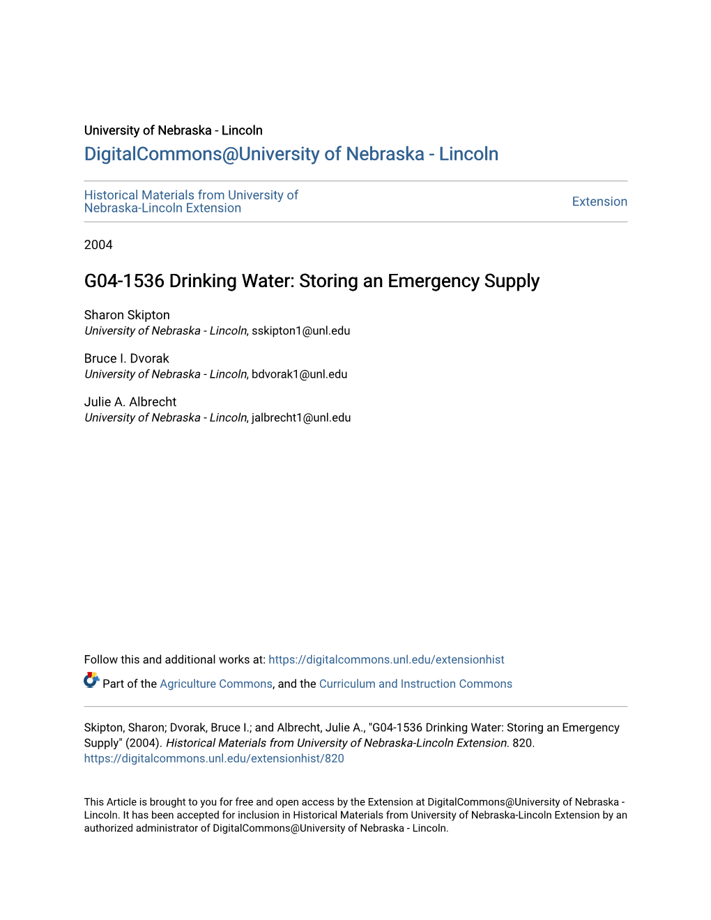 G04-1536 Drinking Water: Storing an Emergency Supply