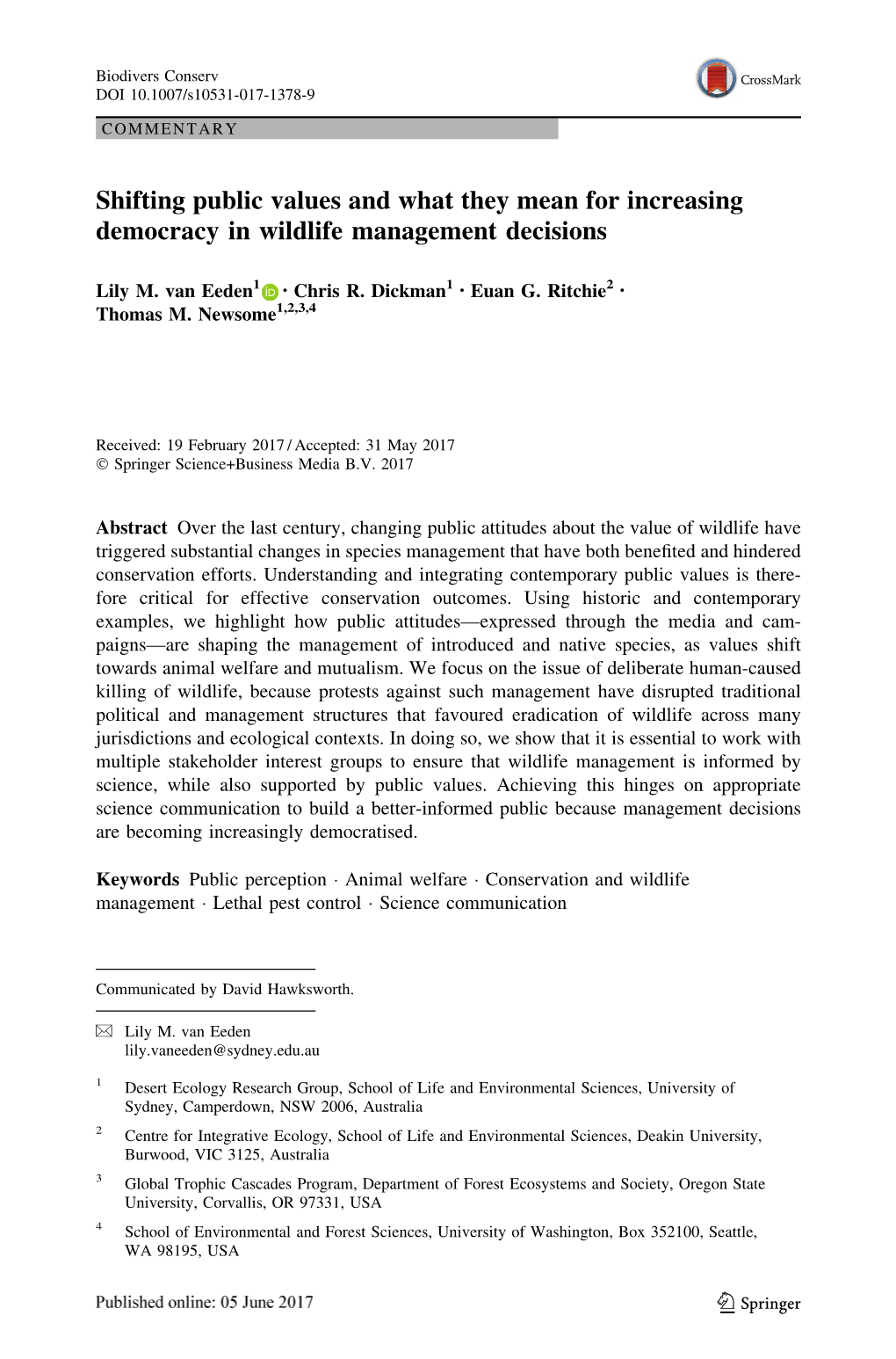 Shifting Public Values and What They Mean for Increasing Democracy in Wildlife Management Decisions