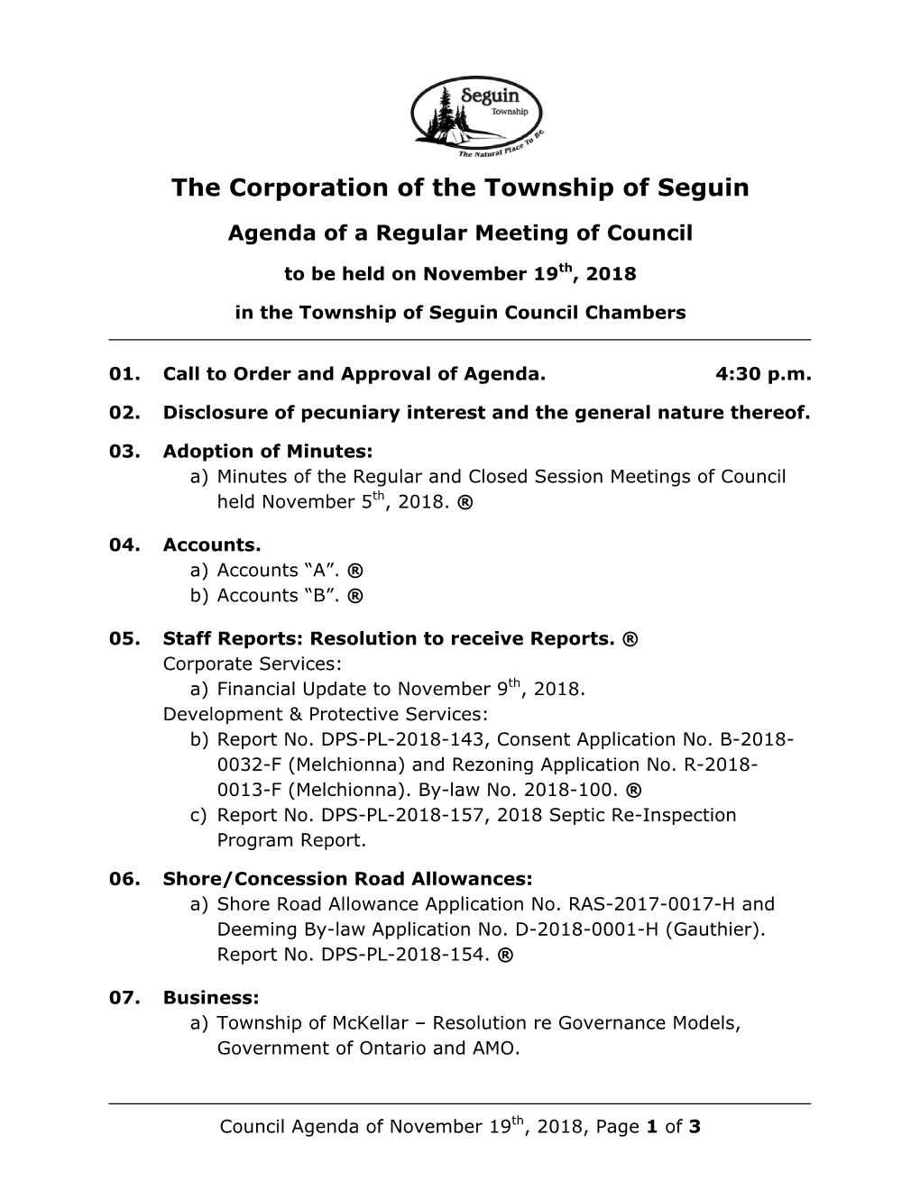 Seguin Township Report to Council