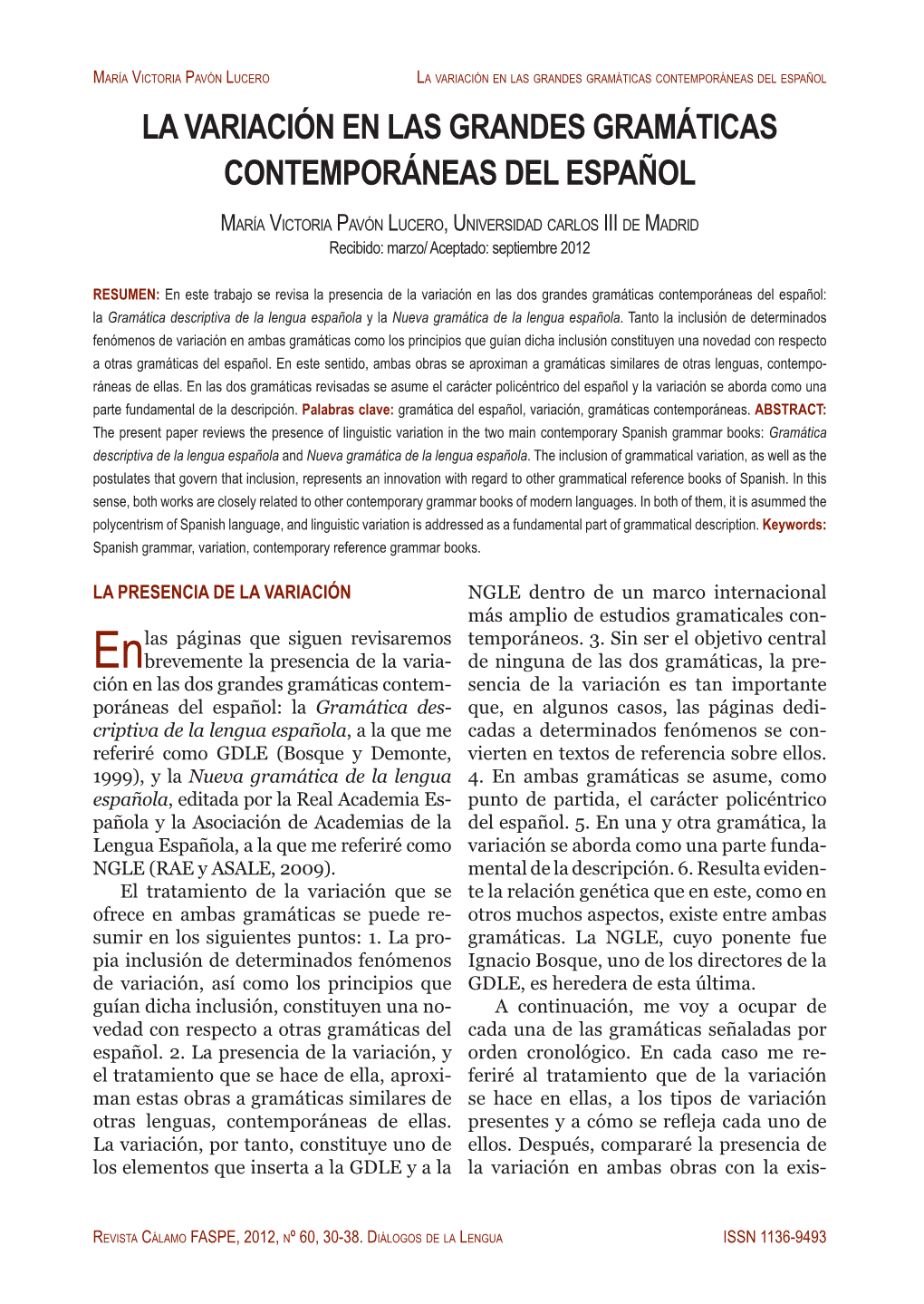 La Variación En Las Grandes Gramáticas Contemporáneas Del Español