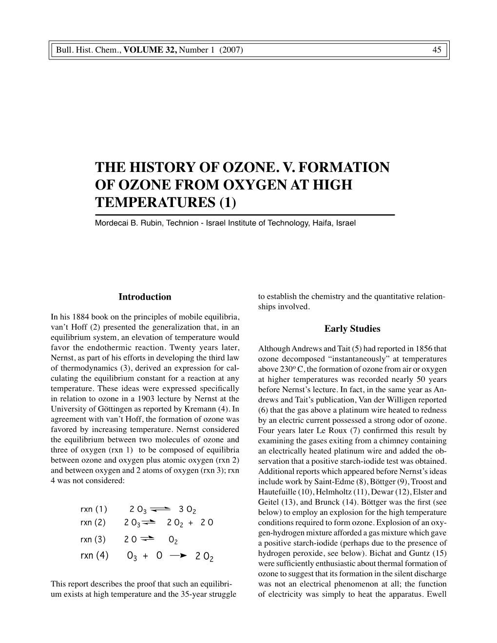 THE HISTORY of OZONE. V. FORMATION of OZONE from OXYGEN at HIGH TEMPERATURES (1) Mordecai B