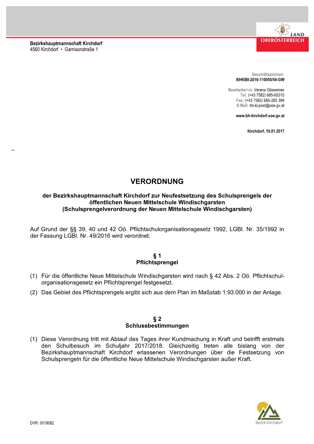 Verordnung Der Bezirkshauptmannschaft Kirchdorf