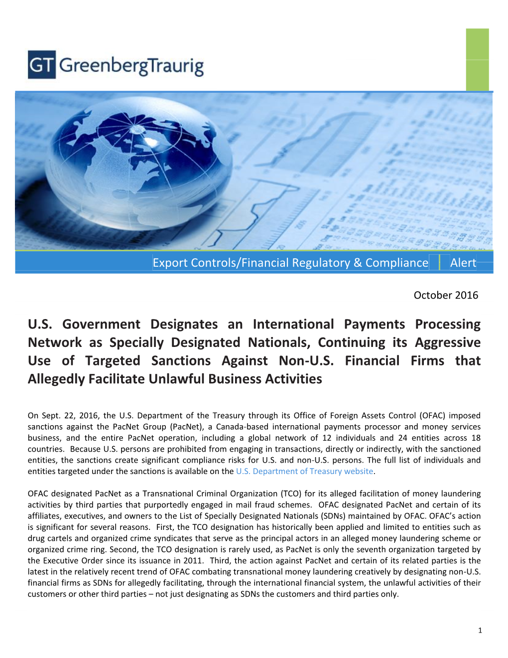 U.S. Government Designates an International Payments Processing