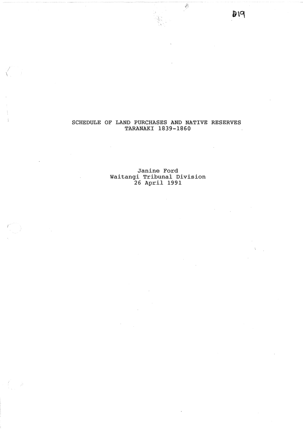 Schedule of Land Purchases and Native Reserves: Taranaki, 1839