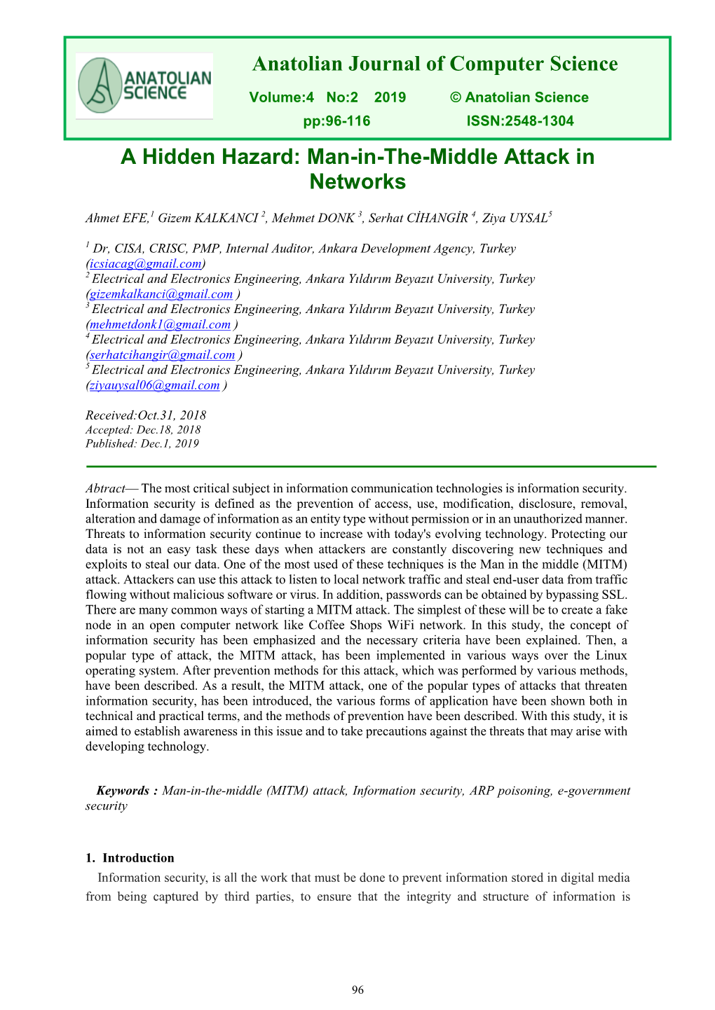 A Hidden Hazard: Man-In-The-Middle Attack in Networks
