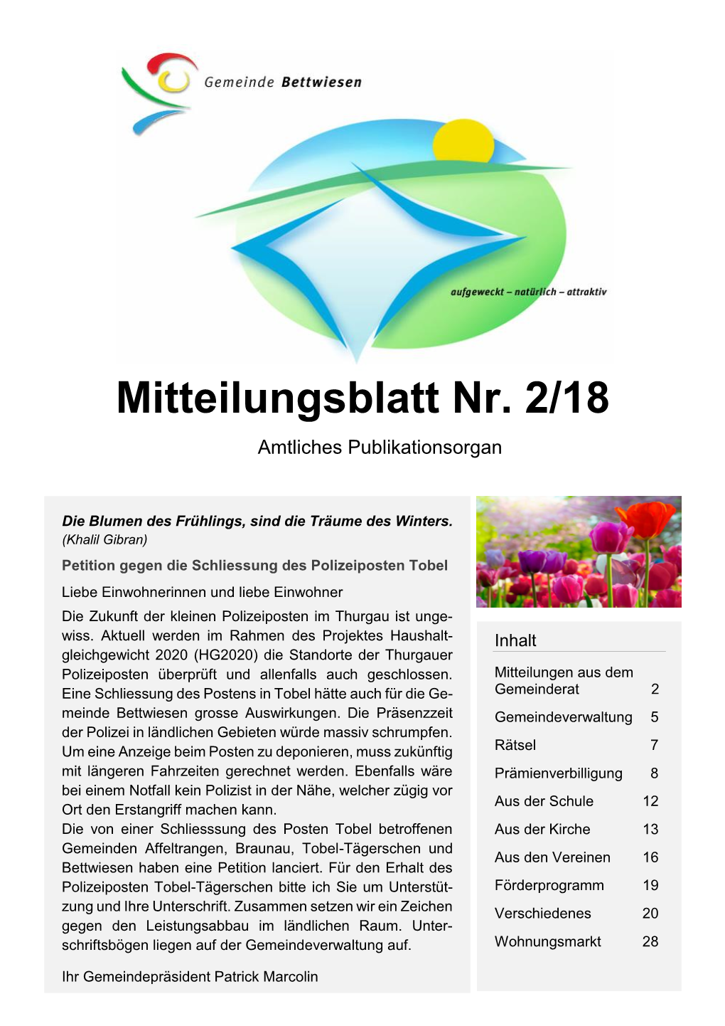 Mitteilungsblatt Nr. 2/18 Amtliches Publikationsorgan