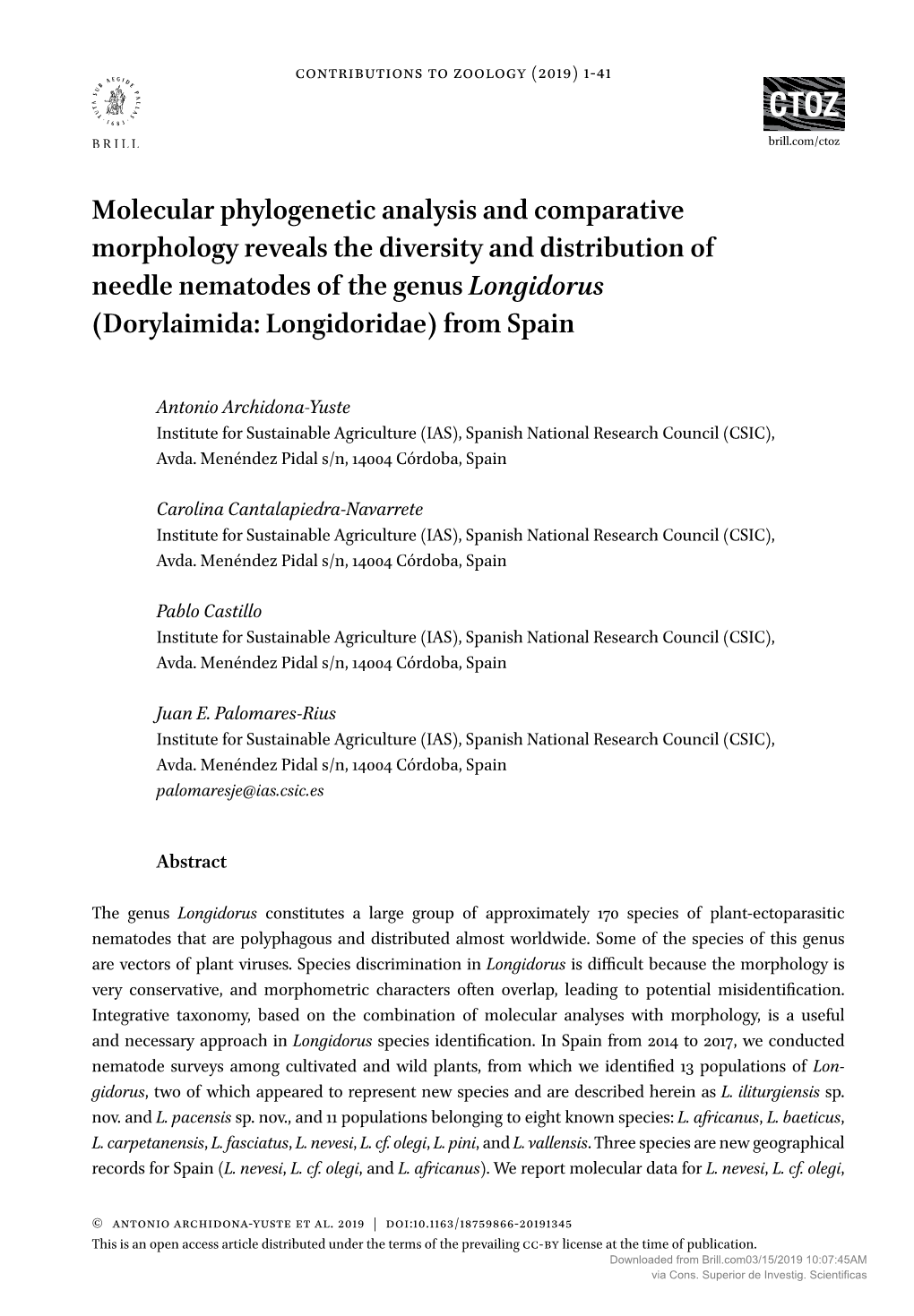 Molecular Phylogenetic Analysis and Comparative Morphology Reveals the Diversity and Distribution of Needle Nematodes of the G