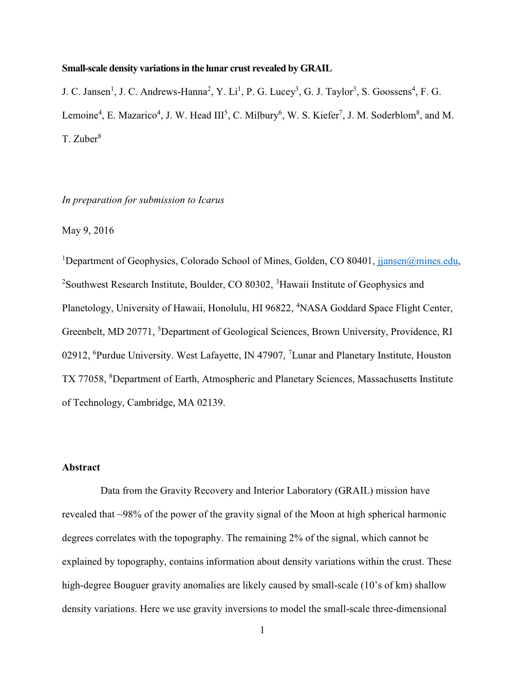 1 Small-Scale Density Variations in the Lunar Crust Revealed by GRAIL J. C