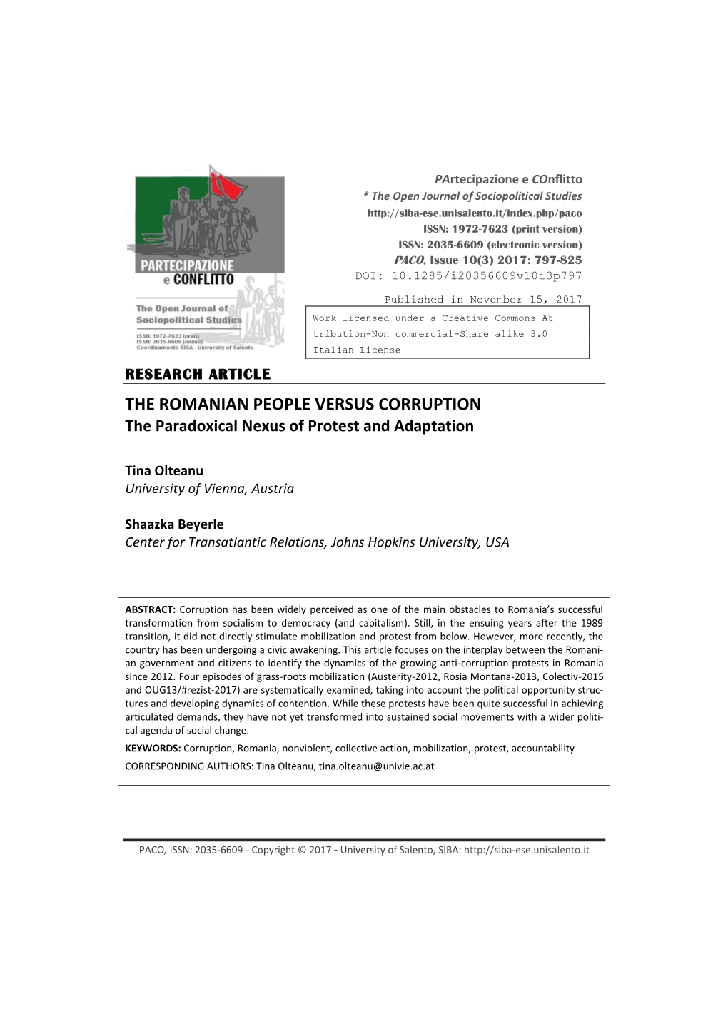 THE ROMANIAN PEOPLE VERSUS CORRUPTION the Paradoxical Nexus of Protest and Adaptation