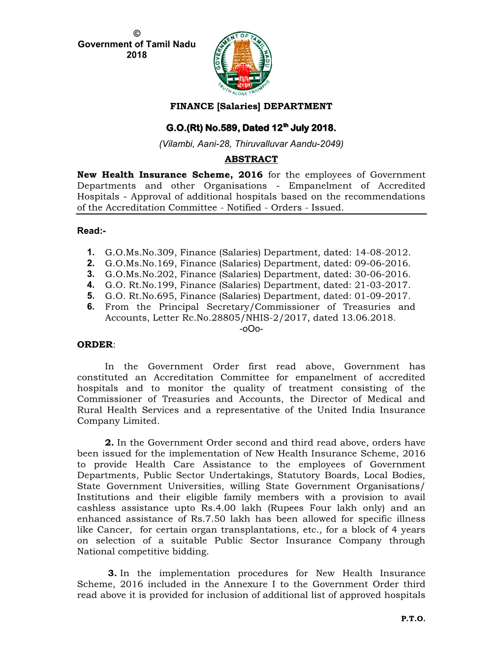 © Government of Tamil Nadu 2018 FINANCE [Salaries] DEPARTMENT