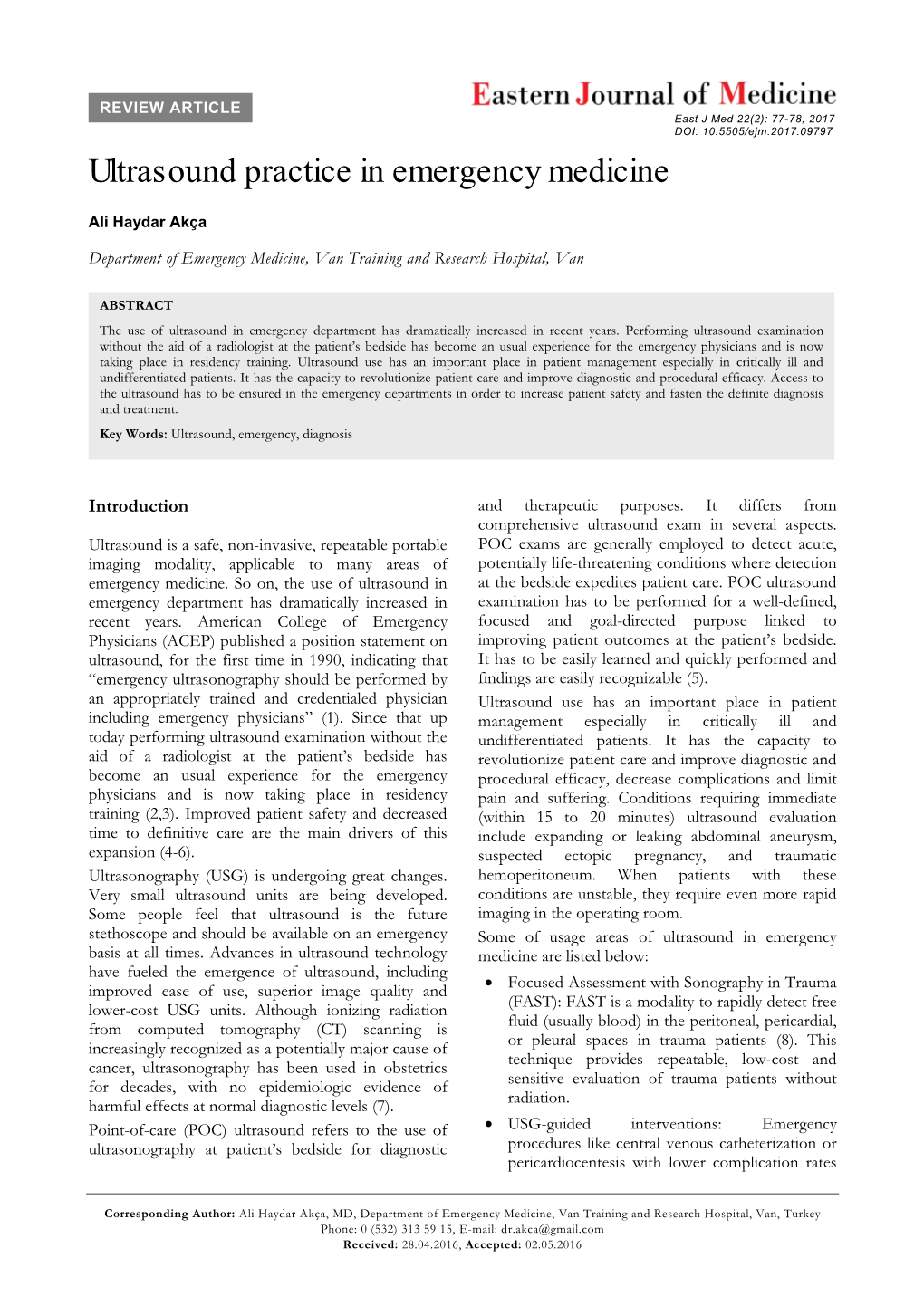 Ultrasound Practice in Emergency Medicine