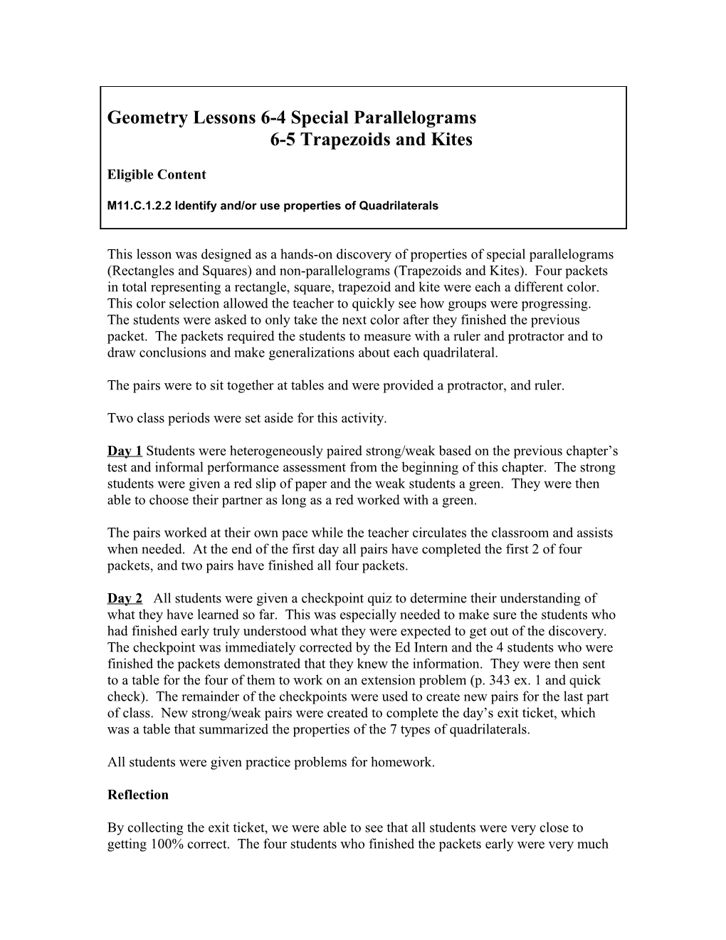 Geometry Lesson 8-1 the Pythagorean Theorem and Its Converse