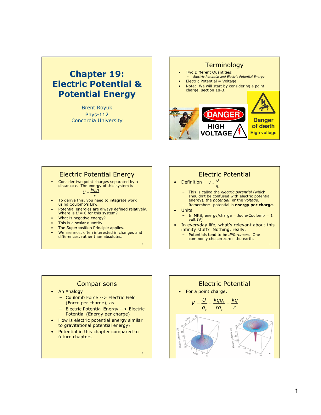 Chapter 19: Electric Potential & Potential Energy
