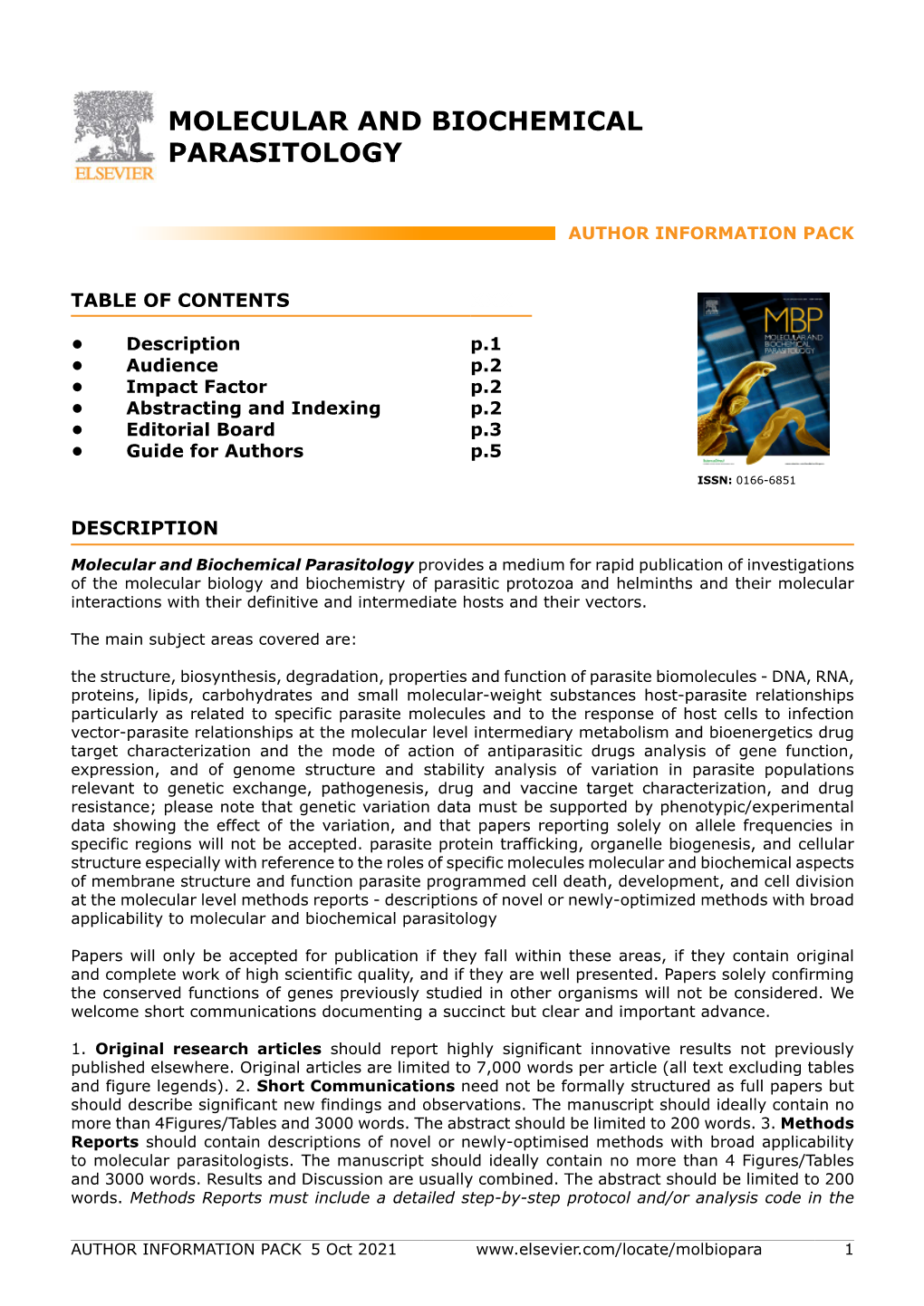 Molecular and Biochemical Parasitology