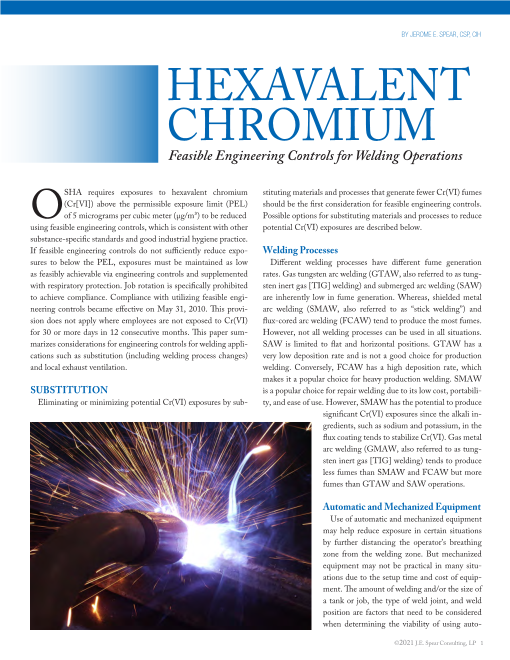Hexavalent Chromium: Feasible Engineering Controls for Welding