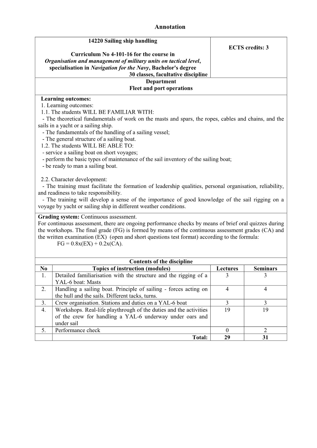 14220 Ship Handling – Course