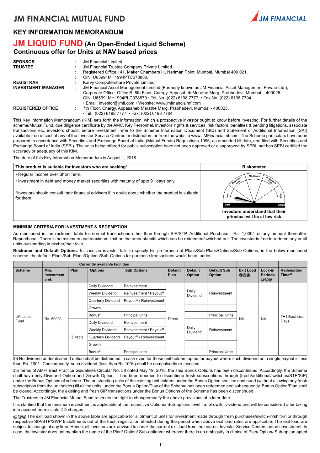 Key Information Memorandum Jm