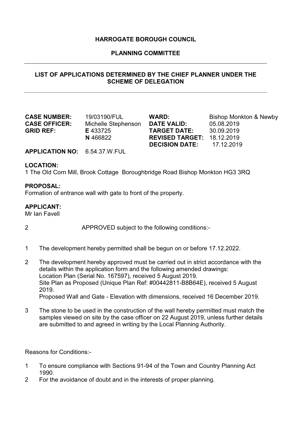 Harrogate Borough Council Planning Committee List Of