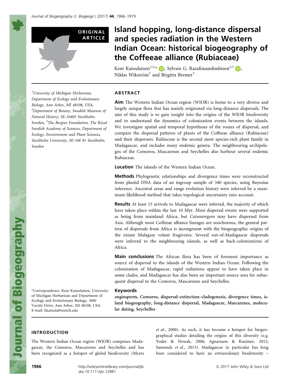 Distance Dispersal and Species Radiation in the Western Indian Ocean