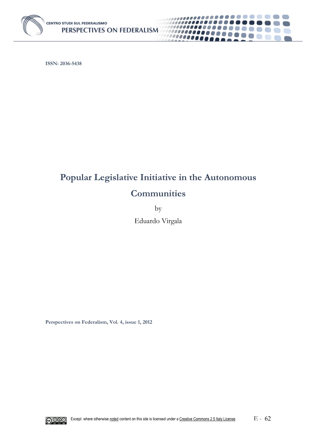 Popular Legislative Initiative in the Autonomous Communities by Eduardo Virgala