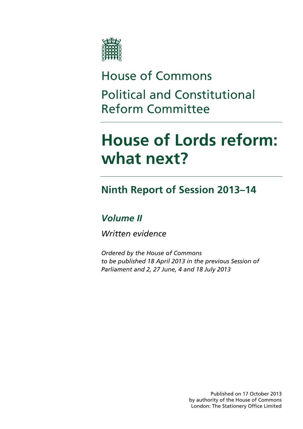 House of Lords Reform: What Next?